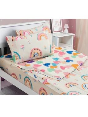 Zipper bedding - Kids Rainbow & Hearts Bedding Set - Cream Multicolor